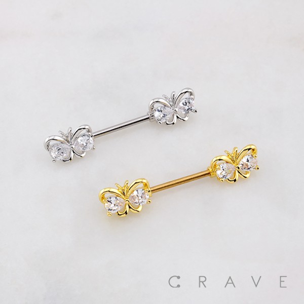 BUTTERFLY CZ 316L SURGICAL STEEL NIPPLE RING